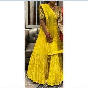 Stunning Georgette Yellow Lehenga with Pearl Detail